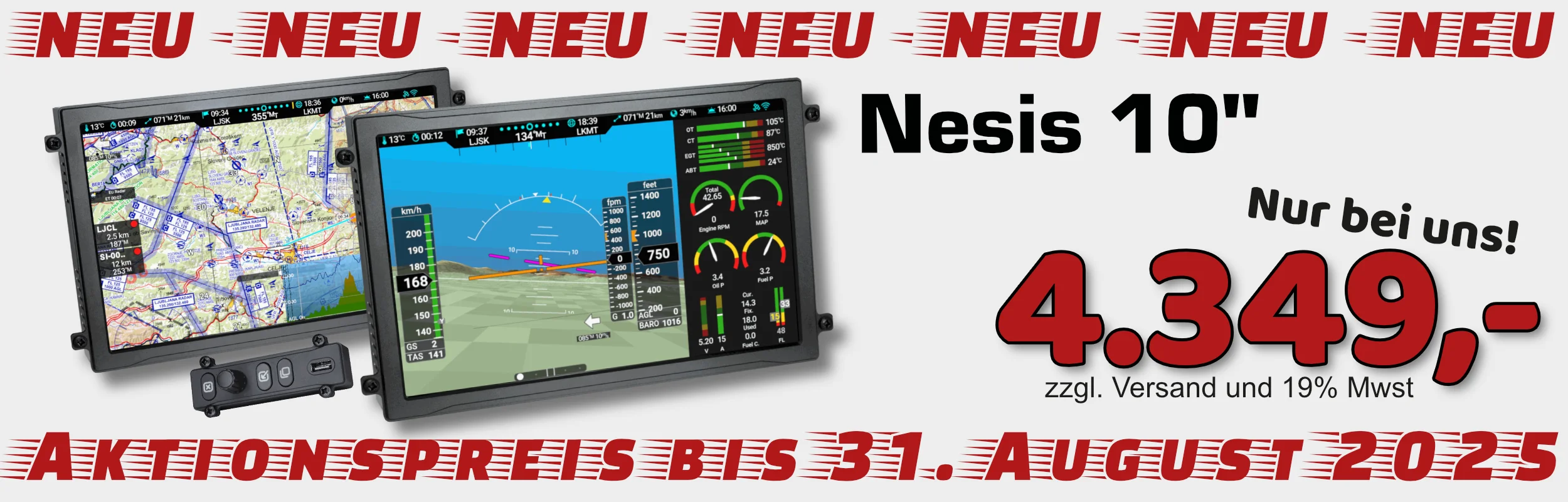 Kanardia Nesis 10 Zoll Aktionsangebot – EFIS-System mit Fluglageanzeige, Karte und Engine Monitoring zum Sonderpreis