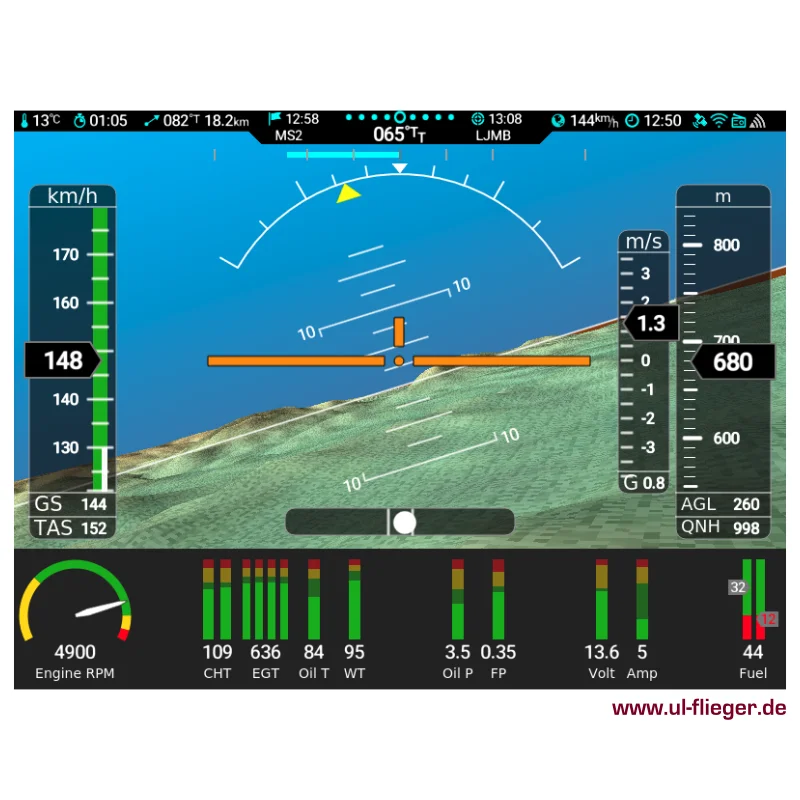 nesis-4-kanardia-moderner-bildschirm – Moderne EFIS-Anzeige mit Flugdaten im Kanardia Nesis 4