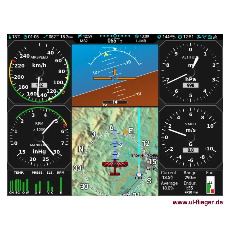 nesis-4-kanardia-multibildschirm – Mehrfachanzeige für Flugparameter und Navigation im Kanardia Nesis 4